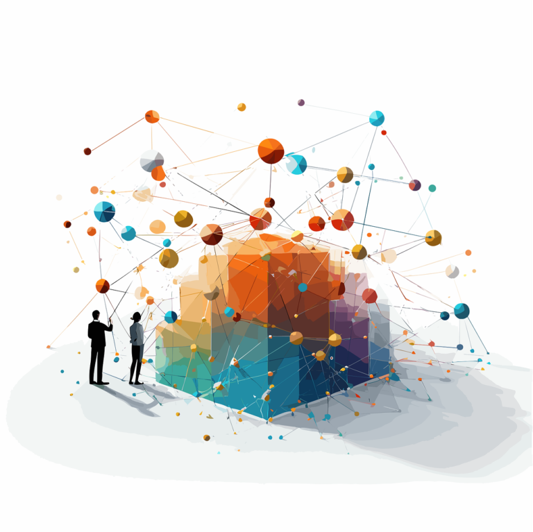 Abstract illustration of two people analyzing a colorful data network, symbolizing the integration process after a psilocybin experience in Oregon. This visual represents how psilocybin benefits include connecting insights, emotions, and personal growth. Highlighting safe psilocybin treatment, legal psychedelics 2025, and the importance of intentional integration support at Vital Reset.
