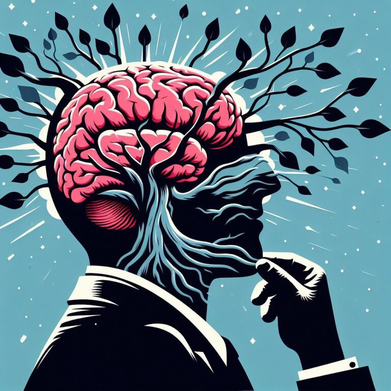 Stylized illustration of a person in deep thought with a brain transforming into a tree, symbolizing growth, insight, and neuroplasticity. This image represents the psilocybin experience in Oregon, where legal psychedelics and safe psilocybin treatment support cognitive healing and integration. Featured on VitalReset.com, it reflects the benefits of psilocybin Oregon services for emotional and mental clarity.