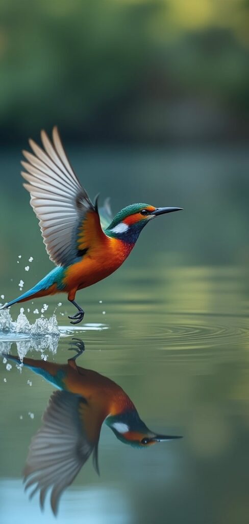 Colorful bird rising from water, symbolizing transformation and renewed potential during psilocybin treatment in Oregon while on antidepressants.