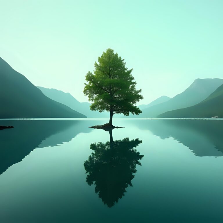 Single tree reflected in still water, symbolizing brain healing and inner clarity through psilocybin experience in Oregon.